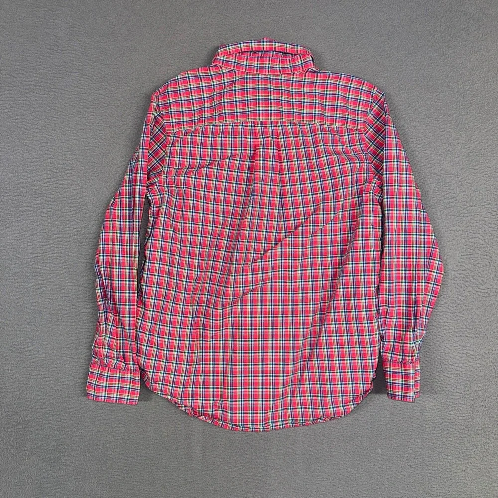 Ralph Lauren Shirt Boys Medium 10-12 Pink Plaid Long Sleeve Button Down Pony